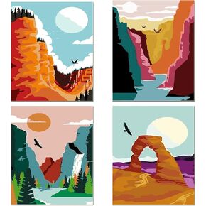Jethami 4 Pack National Park Paint by Numbers Cit للبالغين سهلة ، والرسم بأرقام لكبار المبتدئين 16x20 في
