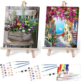 Mircvsh 2 Pack Paint بأرقام للبالغين مع قماش مؤطر مع الحامل الخشبي ، الطلاء حسب الرقم على القماش ، مجموعات الطلاء الزيت الأكريليك DIY مع فرش مربع هدايا لطيفة لديكور الجدار المنزلي (12x16 بوصة)