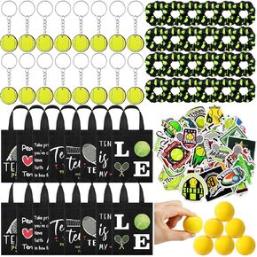 146 PCS حفلات التنس FAVORS للفتيات في سن المراهقة Bulk 24 Goodie Bags 24 Cheychains 50 ملصقات 24 علاقات الشعر 24 كرات التوتر الرياضية للاعبين التنس