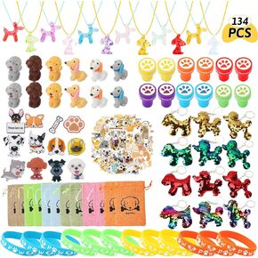 134pcs الكلب PAW Party Forms Set - Dog Paw Bracelet Bracelet Necklace Keychain Brooch Standser Puppy Gift Bag for Kids Boys Girls Girl