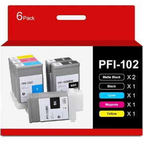 Compatible for Canon PFI-102 PFI-102MBK PFI-102BK PFI-102C PFI-102M PFI-102Y for imagePROGRAF IPF500 IPF510 IPF600 IPF605 IPF610 IPF650 IPF700 IPF710 IPF655 IPF720 IPF750 IPF755 IPF760 6-Pack 130ML
