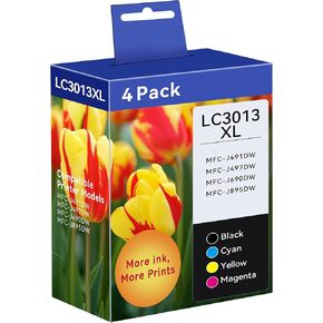 LC3013 Ink Cartridges BK/C/M/Y High Yield Page Up to 450 Pages/Cartridge, Replacement for Brother LC3013 LC3011 LC3013XL, Compatible for Brother MFC-J497DW MFC-J491DW MFC-J895DW MFC-J690DW Printer