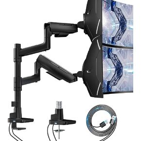 Vertical Dual Monitor Mount for 17-49 Inch Ultrawide Heavy Duty Curved Screen Stacking, Computer Monitor Arm Desk Mount with USB, Gas Spring Adjustable Vesa Stand, White