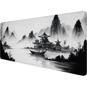 Katana Gaming Mouse Pad اليابانية Samurai Sword Black White Mousepad تمتد إلى لوحة مفاتيح محمول كبيرة غير قابلة للانزلاق مع حواف مخيط لجهاز كمبيوتر مفتاح الكمبيوتر المحمول 31.5x11.8 بوصة.