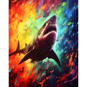 Pigpigboss Color Shark Diamond Painting بأرقام للبالغين ، فنيًا كاملًا للألماس ، طلاء أسماك البحر البحري للحياة البحرية مع الماس لديكور جدار المنزل المبتدئين (12 × 16 بوصة)