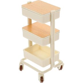 Logofun Miniature Dollhouse Handcart Mini Shopping Cart 3 طبقات عرض تخزين الرف مع عجلات لديكور أثاث المطبخ Dollhouse - أبيض