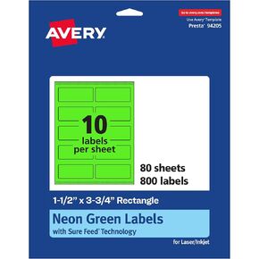 ملصقات مستطيل Avery القابلة للطباعة مع تقنية التغذية المؤكدة ، 1-1/2 "× 3-3/4" ، الملصقات الخضراء النيون ، الطباعة إلى الحافة ، الليزر/الحبر ، مجموع 800 ، رائعة للبريد الملصقات وملصقات الشموع