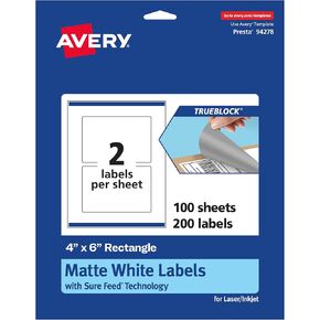 Avery TrueBlock Matte White Rectangle Labels مع تغذية مؤكدة ، 4 "× 6" ، 50 ملصقات بيضاء غير لامعة ، ملصقات طباعة للطباعة إلى الحافة ، والليزر/الحبر ، رائعة للتغليف وملصقات المنتجات