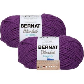 Bernat Bannet Brights Yarn - 2 كرات كبيرة - ألوان صلبة - مع مقياس الإبرة (Pow Purple)