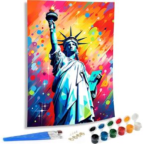 طلاء Skryuie بواسطة أرقام أرقام للبالغين تمثال Liberty ، زيت الأكريليك U.S.A Paint بأرقام للبالغين اللوحة المبتدئ