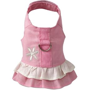 Doggles Hemp Dress Dog Harness with Flower, Pink, Teacup