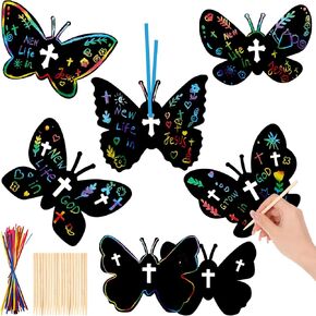 Howaf 36 PCS REPPIN SPRING EASTER Butter Butter ، عبور الفراشة الفراغ فن Butterfly Rainbow Scratch قبالة بطاقة معلقة لربيع عيد الفصح Sunday DIY Carfs Decorations