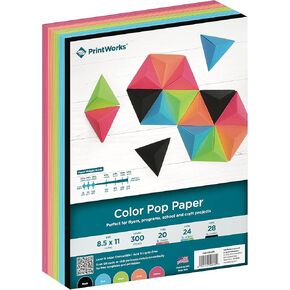 PrintWorks Color Pop Paper, 5 Assorted Colors, Solid Core, 300 Sheets, 8.5" x 11" (00608)