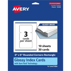 بطاقات مستطيل Avery القابلة للطباعة مع زوايا مستديرة مع تقنية التغذية المؤكدة ، 3 "× 5" ، بطاقة أبيض لامعة ، ليزر/نفث ، 30 ، إجمالي ، رائع لبطاقات الفهرس وبطاقات الوصفة