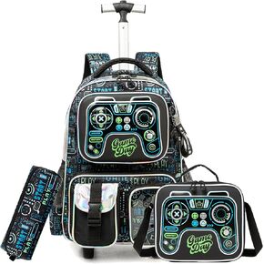 Rolling Backpack for Girls Rolling Backpack Kids Trolley School Bag with Wheels Rolling Backpack for Kids 8-12 Girls with Lunch Box Rolling Backpack for School