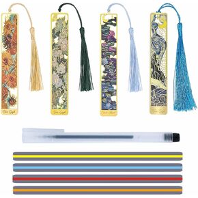9 Pcs Metal Bookmarks with Tassels Set– Van Gogh Paintings & Floral Themes Bookmark, Includes Marker and Guide Bookmark, Metal Bookmarks for Women Ideal for Book Lovers, Readers (Sunflower)