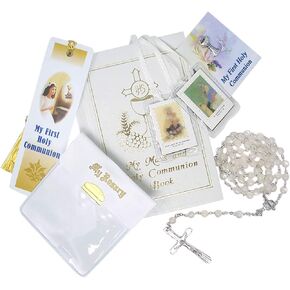 First Communion Gift Set, Mass Book, Rosary, Scapular, Lapel Pin, Bookmark, Catholic Gift for Boys and Girls