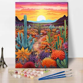 Tumovo Cactus Plant Plant Paint بأرقام أرقام مع فرش ، Desert Saguaro DIY Acrylic Aiv Paint