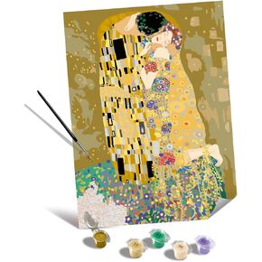 Ravensburger استرخاء Crart Klimt: The Kiss Canvas Paint by Numbers Kit | هدية فنية مثالية للبالغين وتخفيف التوتر والهواية الإبداعية