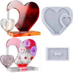 1pc 3d صورة قلب صورة راتنج ، ارتفاع 7.20 "DIY مزدوج شكل القلب إطار إطار الراتنج الإبوكسي أداة عرض عيد الحب جدول زفاف الزفاف المنزل الزخرفة يدويًا (01)