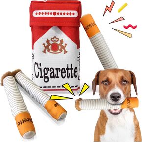 Funny Cigarette Dog Toy, Interactive Dog Squeak Toys Imitate Cigar Chew Toys, No Stuffing Puppy Toys for Small Medium Dogs