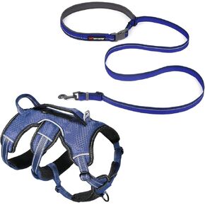 Hands Free Adjustable Length Dog Leash with Padded Waist Belt (24-50 inch) & Tracker No Escape Dog Harness (X-Large)