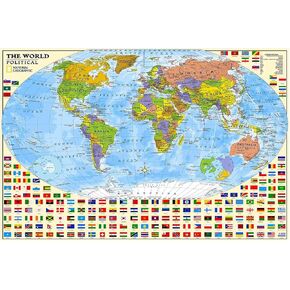 Political World Map Jigsaw Puzzle 1000 Pieces for Adults Kids or Teens with 197 Countries International World Flags Puzzle Educational Toy