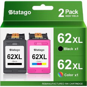 62XL Ink Cartridges Combo Pack Replacement for HP 62 62XL Ink for HP Envy 5540 5549 5640 5660 7640 7645 OfficeJet Mobile 250 200 OfficeJet 5740 5741 8040 Printer (2-Pack, 1 Black 1 Tri-Color)