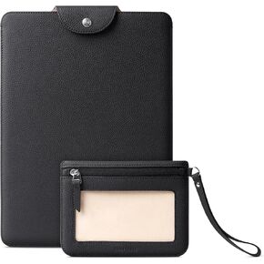 Comfyable Genuine Leather Laptop Sleeve 13 Inch with Accessory Pouch, Precisely Compatible with MacBook Air M4 M3 M2 M1 2025 & MacBook Pro M2 M1 2022, Black