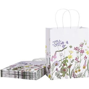 Loveinside Vintage Wildfloral Paper Gift ، Flower Flower Deisgn with Handles Grocery Shopping Pags Candy Goodie Facs for Birthday ، Wedding ، الربيع ، عيد الأم ، 8 "× 4" × 10 "، 12 PCS