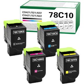78C10 CS421 CS521 خرطوشة الحبر عالية العائد متوافقة مع طابعة LEXMARK CS421 CS521 CS622 CX522 CX421 CX622 CX625 مع 78C10K0 78C10C0 78C10M0 78C10Y0 （4 PACK）