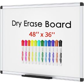 VIZ-PRO Magnetic Whiteboard/Dry Erase Board, 48 X 36 Inches, Silver Aluminium Frame, with 12 Colored Whiteboard Pens