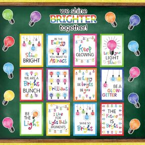 Harloon Light Bulb Moments Decorder Classroom Decor We Shine Wright Writer Together Bulletin Board Poard Set Light Bulb Posters Inspirational Quote Colorful Rainbow Lightbulb Clutouts for Wall Decor