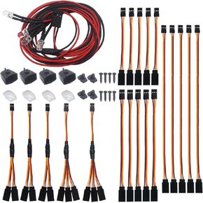 18Pcs 3-Pin JR Servo Extension Cable,1 JR Male to 2/3 Female JR Y Harness Servo Cable & 3.93" 5.9" 11.8" JR Extension Wire and 4 White LED Light for RC Cars Trucks Airplanes Servo Receiver Connection