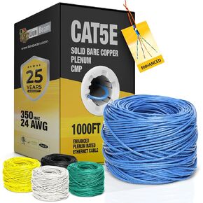 Cat5e Ethernet Cable 1000FT Pull-Box, 24AWG, CMP Plenum Insulated Solid Bare Copper Internet Cable 350 MHz, Provides High-Speed 1-5Gbps, UTP Bulk Ethernet Cable with Smooth Fast Reel, White in Kuwait