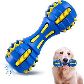 ألعاب Auscat Dog Screaky ، لعبة كلب متينة ، ألعاب مضغ التسنين لسلالة متوسطة كبيرة ، شكل دمبل ، أزرق