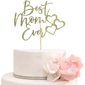 Happy Mother's Day Cake Topper, Best Mom Ever Party Decorations, Happy Birthday Mom Cake Toppers, Gold Glitter