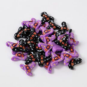 60PCS Halloween Resin Witch Hat Purple and Black Mini Flatback Charms Witch Hat Embellishments for Costume, Earrings, Hair Clips, Wreath, Photo Frames, Phone Cases，Scrapbook