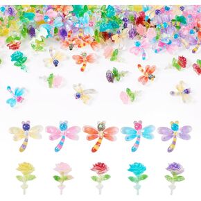 Kissitty 100pcs Glitter Dragonfly زهرة الزهرة تزيين cabochons مسطحة الظهر ديكورات الراتنج للمجوهرات DIY الأظافر الفنون الحلي القصاصات قصاصات الشعر مقاطع المنزل