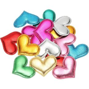 PATIKIL 100Pcs Heart Appliques Sew on Patches, Shiny Heart Embellishment Patches PU Padded Fabric Charms for DIY Craft Scrapbooking Decoration Wedding Home Decor, Mixed Colors