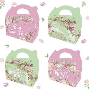 Lyosehy 16PCS Floral Happy Mother's Day Favor Boxes, Best Mom Goodies Bags Treat Boxes Floral Love Mom Goodie Bags for Mother's Day Party Candy Cookies Packaging Decor Supplies