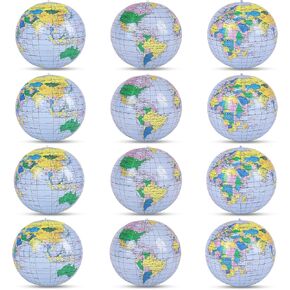 Forest & Twelfth Kids 16" Inflatable World Globe – Fun Educational Tool, Usable as Inflatable Pool Toys or Beach Ball – Features Detailed World Globe Design