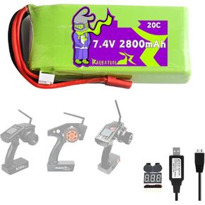 7.4v 2800mAh 20C Lipo JST Plug Battery for Radiolink RC3S RC4GS RC6GS MC-E7S RESTIVER مع شاحن USB 2S ، اختبار إنذار الجهد