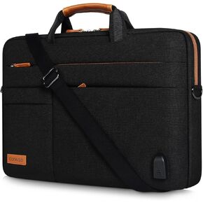 DOMISO 15-15.6 Inch Thickened Multi-Functional Laptop Sleeve Briefcase Messenger Bag with USB Charging Port for 15.6" Laptop/Apple/IdeaPad/HP ENVY 15 / Dell XPS 15, Black
