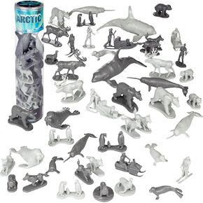 SCS Direct Arctic Animals Action Action PlaySet- 48pc مجموعة مخلوق البحر المصغرة التي تتضمن لعبة قطبية ، وأختام ، وطيور البطريق ، وإسكيموس ، وأكثر- رائعة للعب ، ديوراما ، أغطية كعكة وهدايا لعبة