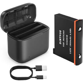 Fast Battery Charger for Insta360 X3, Quick Portable 2 Channel Battery Charging Station with One insta360 x3 Battery 1800mAh High Capacity Electric Core Insta 360 x3 Accessories
