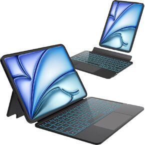 حالة لوحة المفاتيح اللاسلكية القابلة للفصل المغناطيسي لـ iPad Air 11 بوصة (2024 M2) و iPad Pro 11 بوصة (4th/3rd/2nd/1st gen) مع 7 ألوان الإضاءة الخلفية ، لوحة تتبع متعددة اللمس ل AIR AIR 5th/4th Gen (Black)