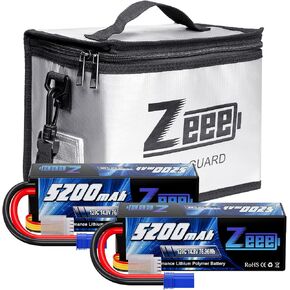 Zeee 4S Lipo Battery 5200mAh 14.8V 120C Hard Case Battery EC5 Connector 2 Pack Batteries with 1 Pcs Lipo Safe Bag Fireproof Explosionproof Bag for Storage Charging