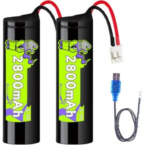 2800mAh 3.7v Li-ion بطارية مع PH2.0 ، RC قابلة لإعادة الشحن بطارية متوافقة مع موصل لمنتجات الالكترونيات DIY ، والألعاب ، والإضاءة ، والمعدات Bluetooth-2pcs مع كابل شاحن USB