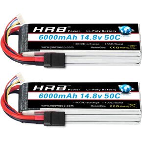 HRB 14.8v 6000mah 50c Tr Lipo بطارية متوافقة مع RC Car RC Plane RC Truck RC (2 عبوات)